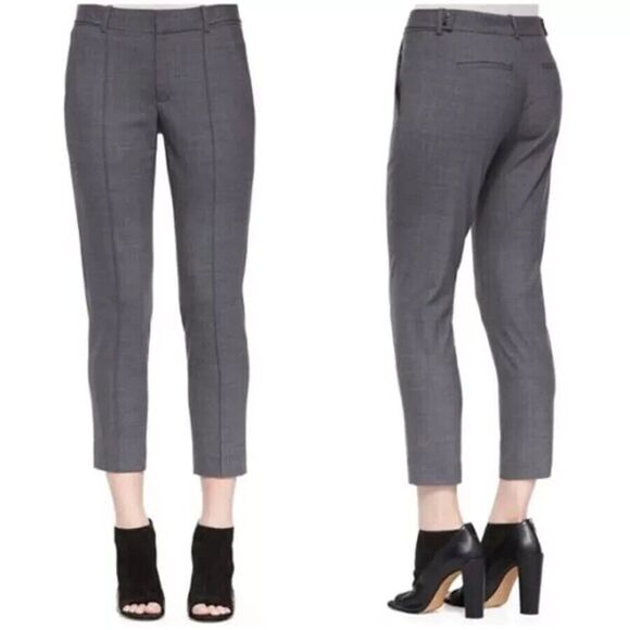 Vince Pintucked Seam Side-Tab Crop Pants  Size 6  Eggplant Stretch Wool Blend - Picture 13 of 13